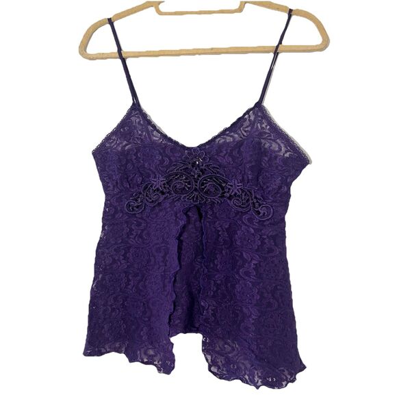 Sears Tops - Vintage Sears Babydoll Camisole‎ Womens S Purple Lace Negligee Ethereal Fairy